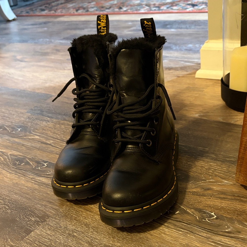 Dr. Martens Black Leather Fur-Lined Boots